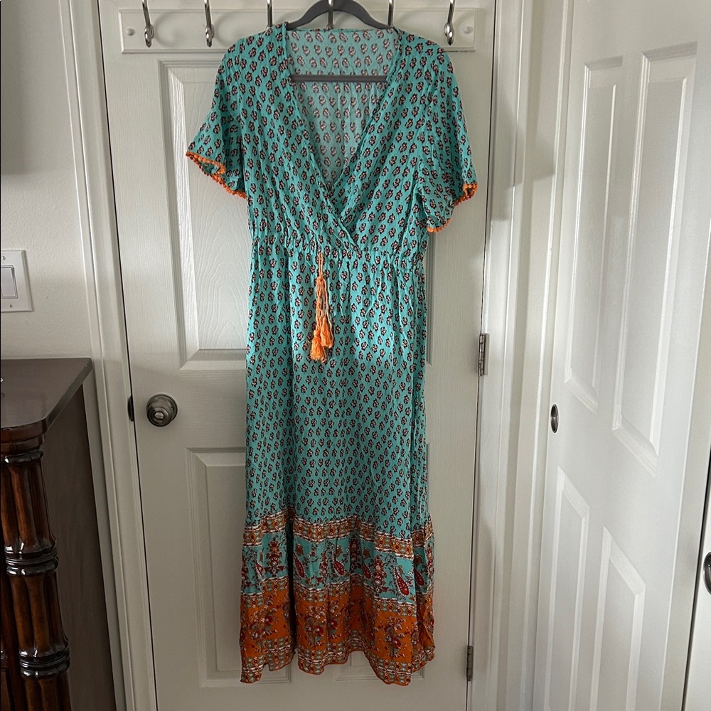 SHEIN  Women’s Feminine Floral Maxi Dress in Teal and Orange, Size XL